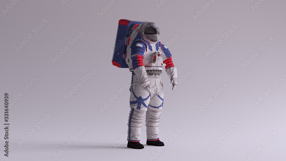 Spacesuit Spacewalk Exploration Mobility Unit Next Generation Spacesuit With Light Grey Background with Neutral Diffused Side Lighting Quarter View Spacesuit Spacewalk Exploration Mobility Unit Next Generation Spacesuit With Light Grey Background with Neutral Diffused Side Lighting Quarter View