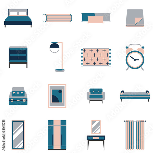 bedroom - flat icon set
