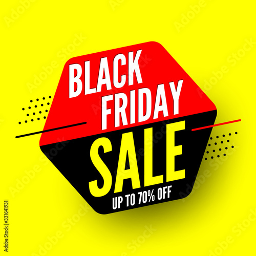 Black friday sale banner, up to 70% off. Vector illustration.