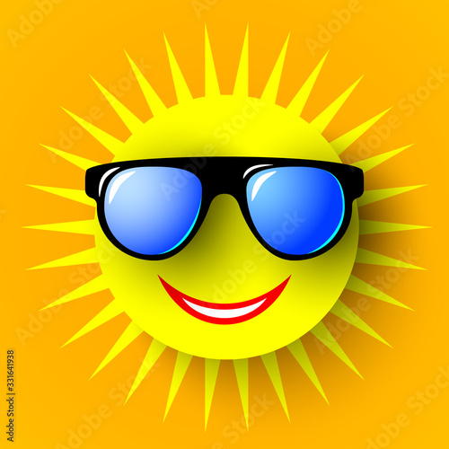 Sun in glasses. Summer banner. Vector illustration.
