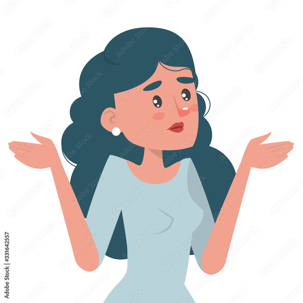 Beautiful brunette young woman shrugging vector isolated Beautiful brunette young woman shrugging vector isolated