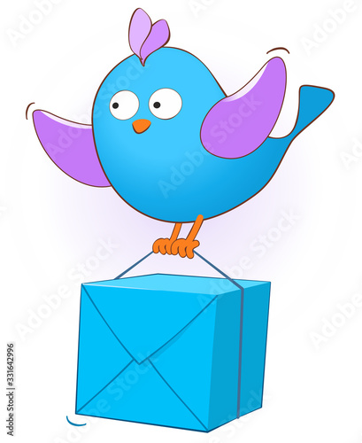 Little blue bird delivers a package