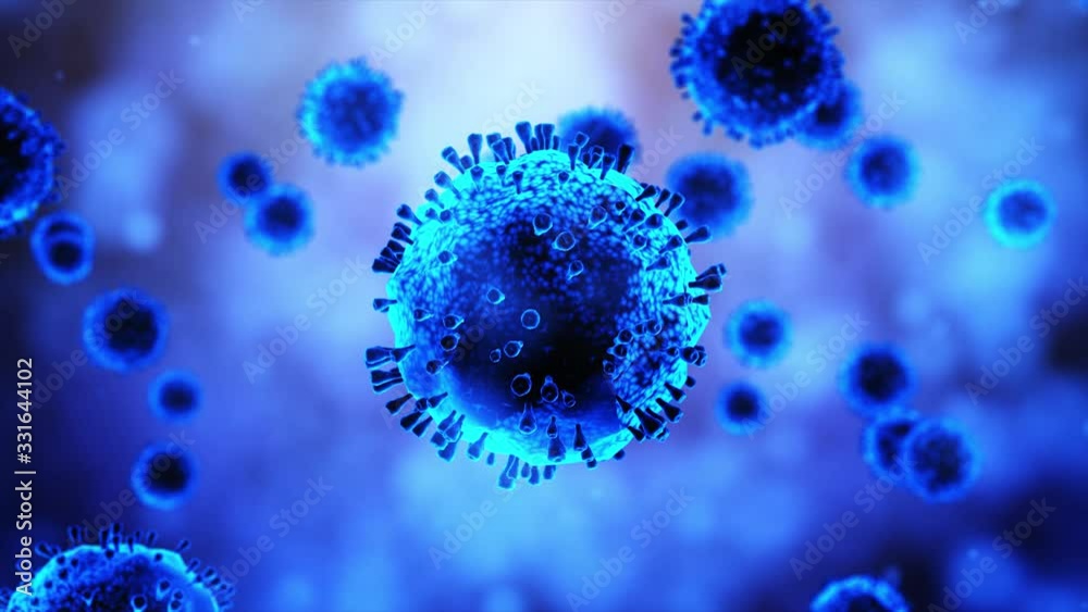 Virus Covid-19 infection 3D medical illustration. Microscopic view of floating China pathogen respiratory influenza virus cells. Dangerous asian ncov corona virus, pandemic risk background.Covid virus