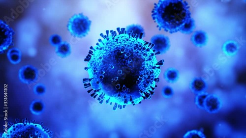 Virus Covid-19 infection 3D medical illustration. Microscopic view of floating China pathogen respiratory influenza virus cells. Dangerous asian ncov corona virus, pandemic risk background.Covid virus