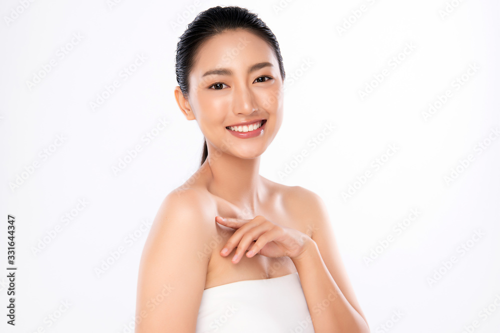 Beautiful Young Asian Woman with Clean Fresh Skin. Face care, Facial treatment, Cosmetology, beauty and healthy skin and cosmetic concept .woman beauty skin isolated on white background Beautiful Young Asian Woman with Clean Fresh Skin. Face care, Facial treatment, Cosmetology, beauty and healthy skin and cosmetic concept .woman beauty skin isolated on white background