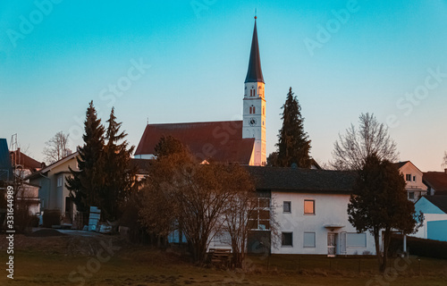 Beautiful church at sunset at Arnstorf, Bavaria, Germany