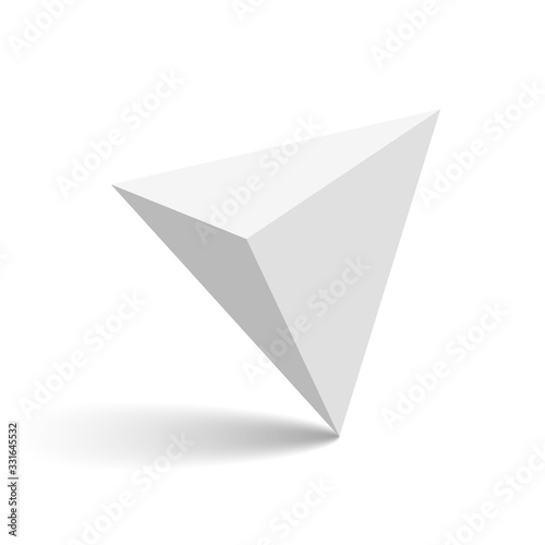 Tetrahedron with shadow. White triangular pyramid. Vector illustration.