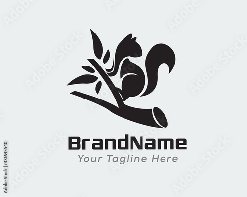 squirrel climb at branch with look back logo design inspiration