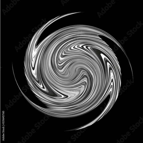Vector black and white pattern from gradient lines. Abstract circular texture of spiral strips