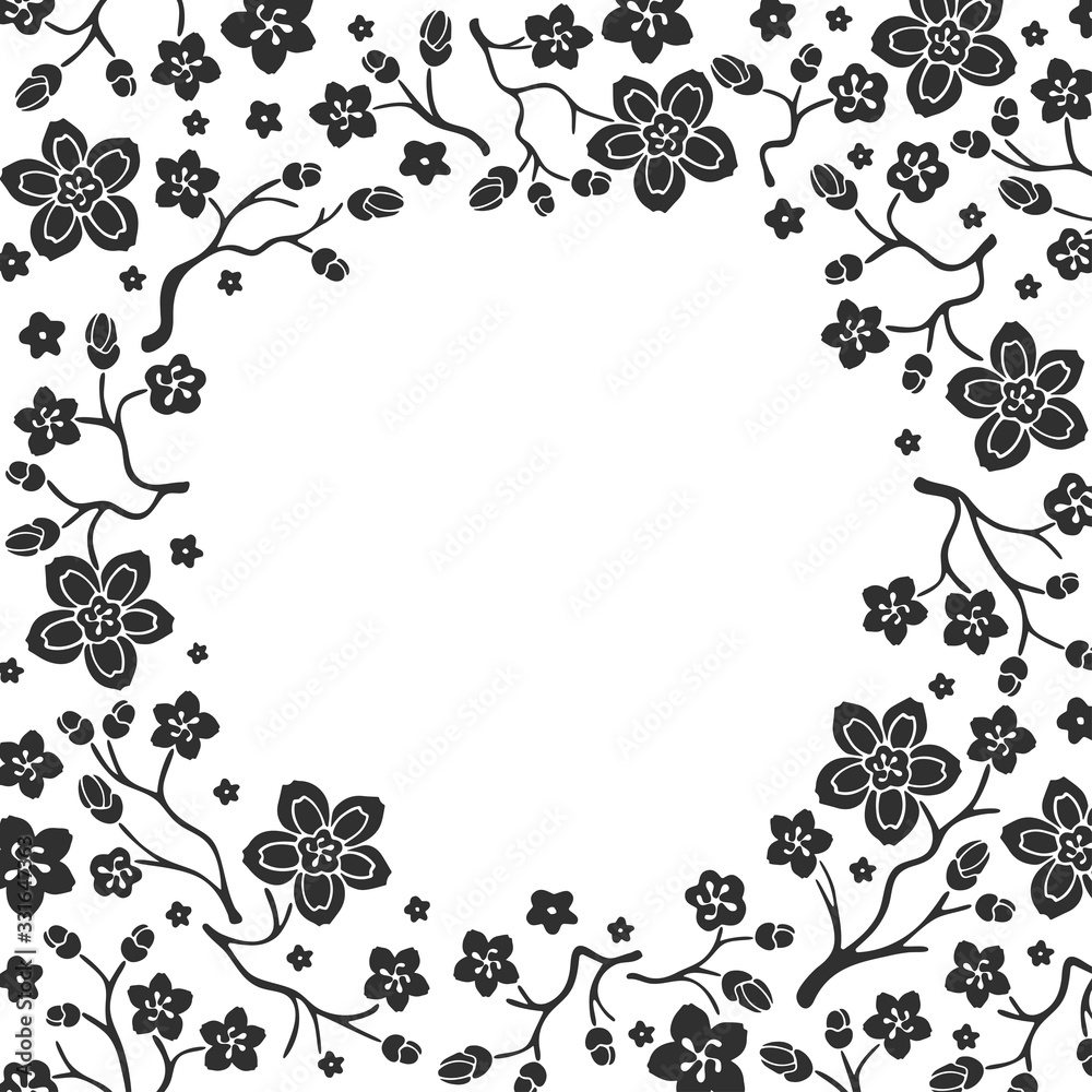 Floral frame with cherry blossom. Design for poster, card, invitation, placard, brochure, flyer, valentines day, wedding card. Floral frame with cherry blossom. Design for poster, card, invitation, placard, brochure, flyer, valentines day, wedding card.