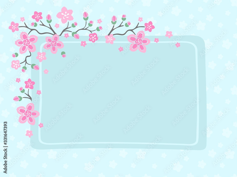 Greeting card with pink flowers, invitation card with cherry blossom. Vector Illustration. Greeting card with pink flowers, invitation card with cherry blossom. Vector Illustration.