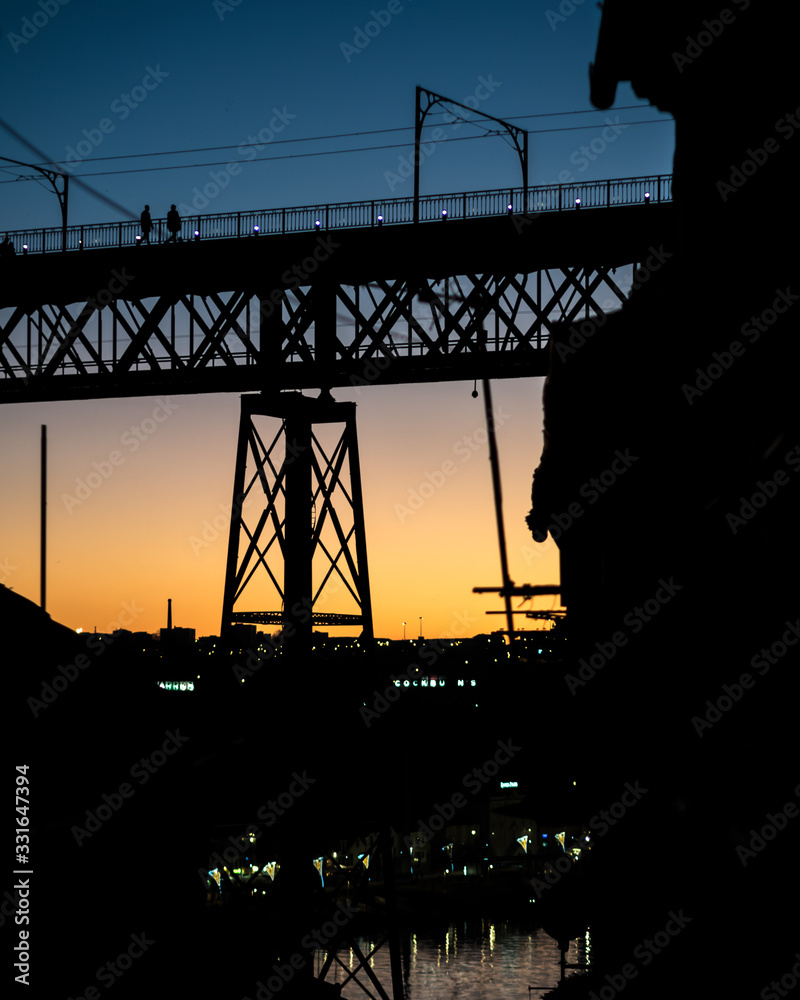 Colorful city bridge at sunset Colorful city bridge at sunset