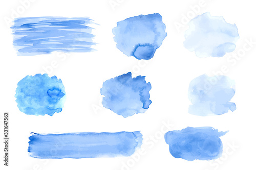 Set of Vector Watercolor Blue Stains