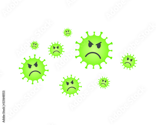 Angry virus face icon. Coronavirus disease symbol. Influenza epidemic fury wrath logo. Sars covid-19 sign. Isolated on white background. Vector illustration image.