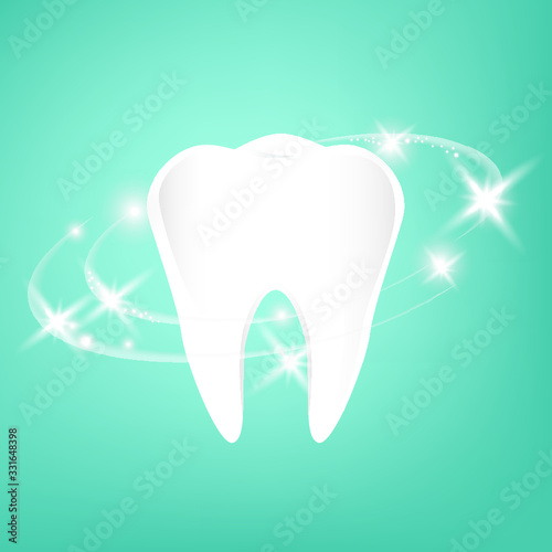 Healthy tooth with glowing effect, teeth whitening concept