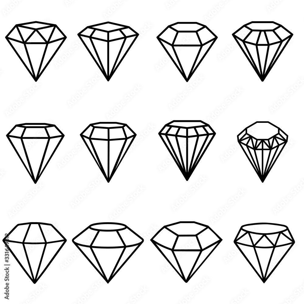 Diamond icons vector set. gemstone illustration sign collection. jewel symbol.