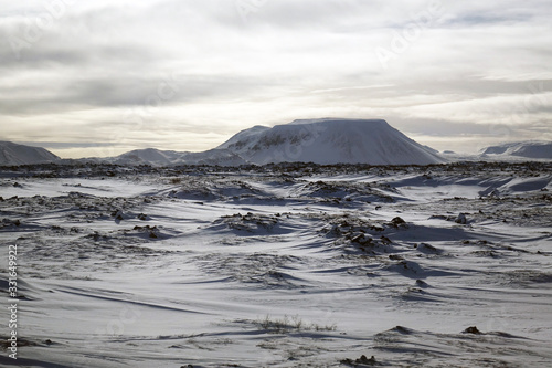 Iceland. Winter landscape with volcano
