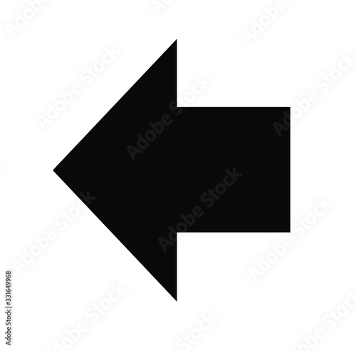 Black large reverse or left pointing solid arrow icon sketched as vector symbol