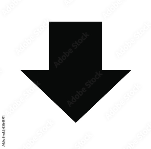 Black large downward pointing solid arrow icon sketched as vector symbol