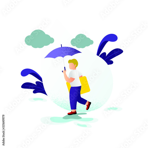 People holding umbrella, walking under the rain. Autumn fall weather season, rainy day. Man and woman characters vector illustration.