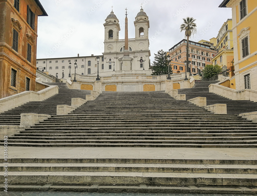 Following the coronavirus outbreak, the italian Government has decided for a massive curfew, leaving even the Old Town, usually crowded, completely deserted. Here in particular the Spanish Steps