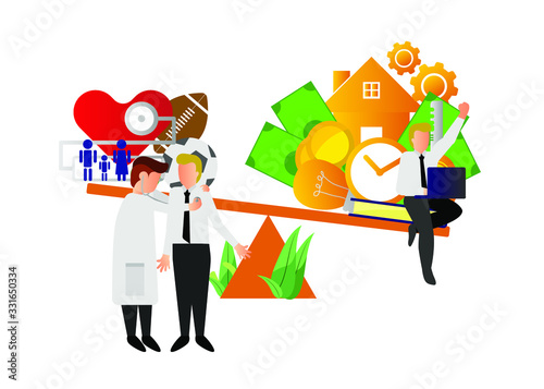 Health care and work conflict of interest, imbalance comparison concept.