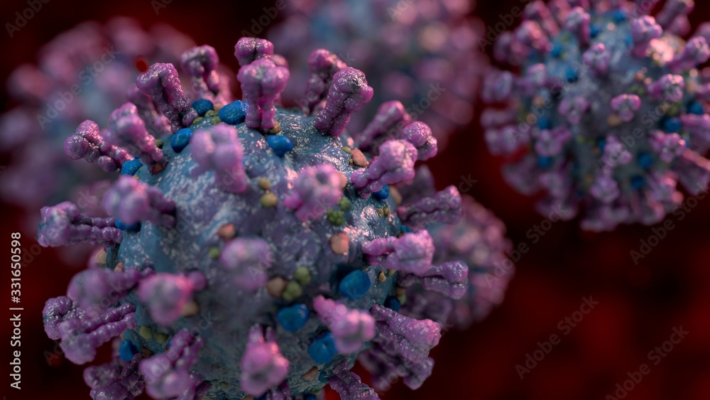 Fototapeta premium Coronavirus ( Covid-19 ) floating in Bloodstream , Medical 3D Visualisation