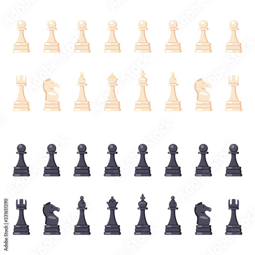 Full Set of Black and White Chess Figures
