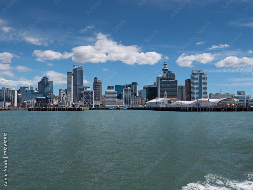 Auckland New Zealand Skyline with skytower Harbour
