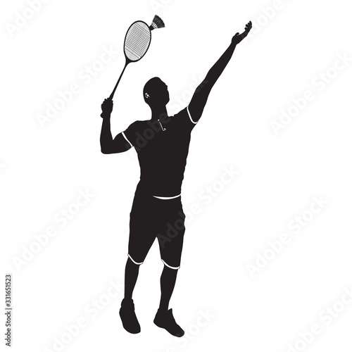 Badminton player with racket and shuttlecock, black silhouette, vector illustration © svitlana