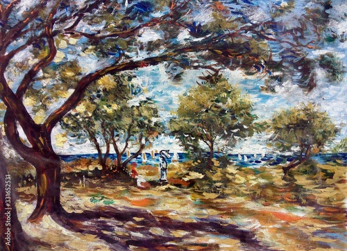 Art Oil painting Fine art color tree atmosphere in thailand , Pierre-Auguste Renoir photo