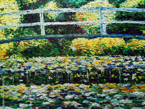 Art painting oil color The bridge lagoon ,  lotus  flower , Claude Monet photo