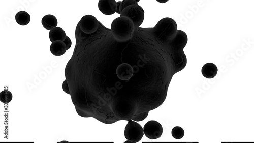 3D rendering of a black drop of oil with contours of continents and oceans. Abstract illustration isolated on a white background. The idea of energy resources, the crisis of the oil industry. photo