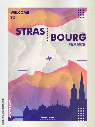 France Strasbourg skyline city gradient vector poster