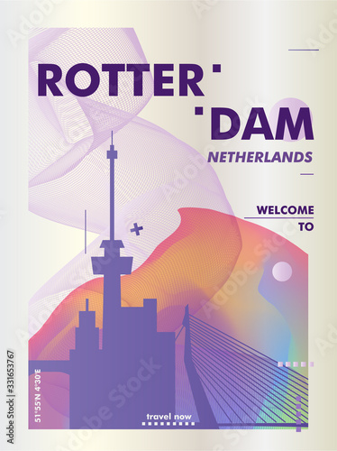 Netherlands Rotterdam skyline city gradient vector poster