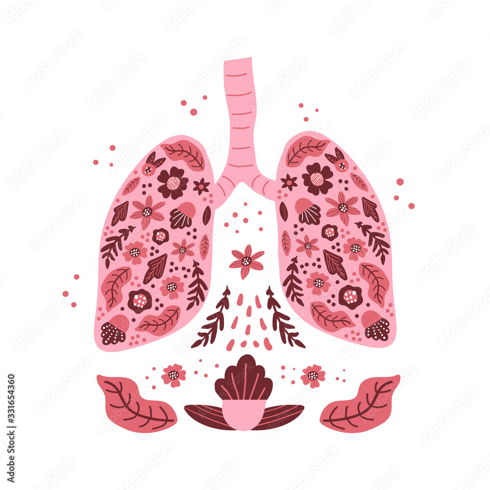 Human lungs with flower in scandinavian style.