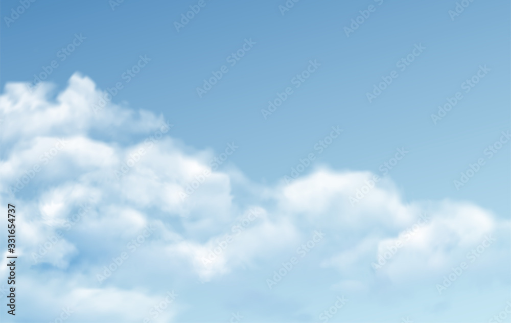 Transparent different clouds isolated on blue background. Real transparency effect. Vector illustration