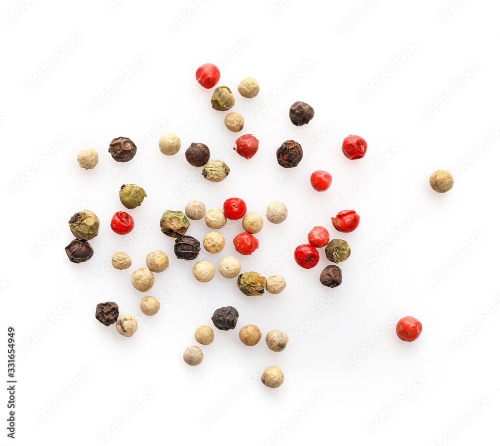 Mixed peppercorns isolated on white background