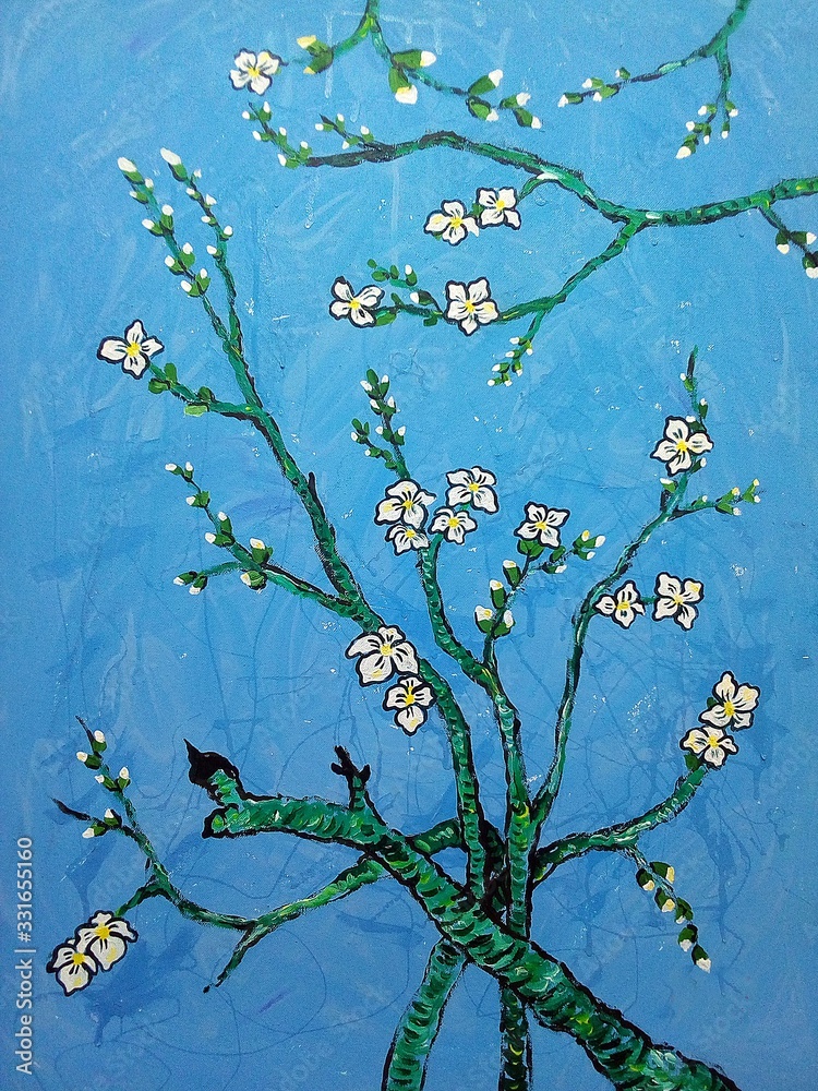 Fototapeta Art oil painting Fine art color Leaf   cherry blossom flower   thailand , van Gogh