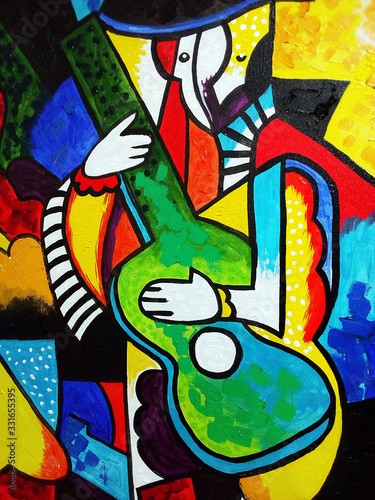 art oil painting    Abstract Triangle Curve Square   music   guitar   geometric shapes