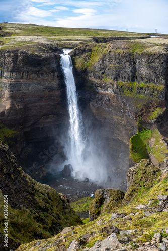 Fototapeta Naklejka Na Ścianę i Meble -  View of the landscape of the Haifoss waterfall in Iceland.