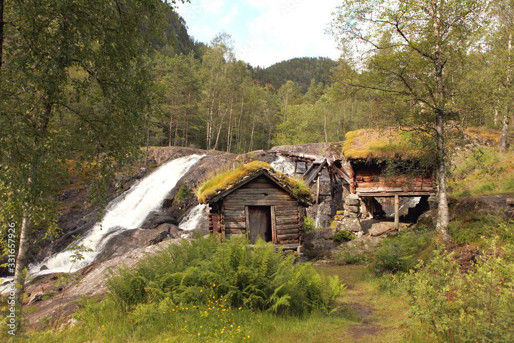 Very old watermills with grassy roofs in Norway Very old watermills with grassy roofs in Norway