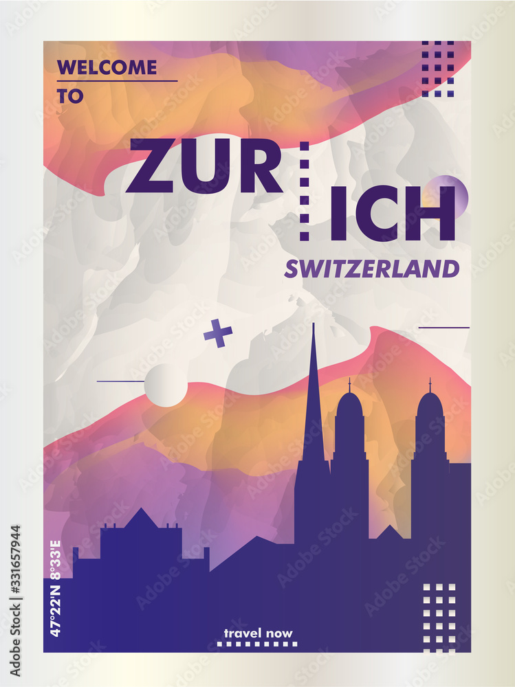 Switzerland Zurich Skyline city gradient vector poster