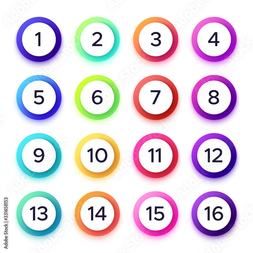 Numbers in colorful gradient frames Fototapeta