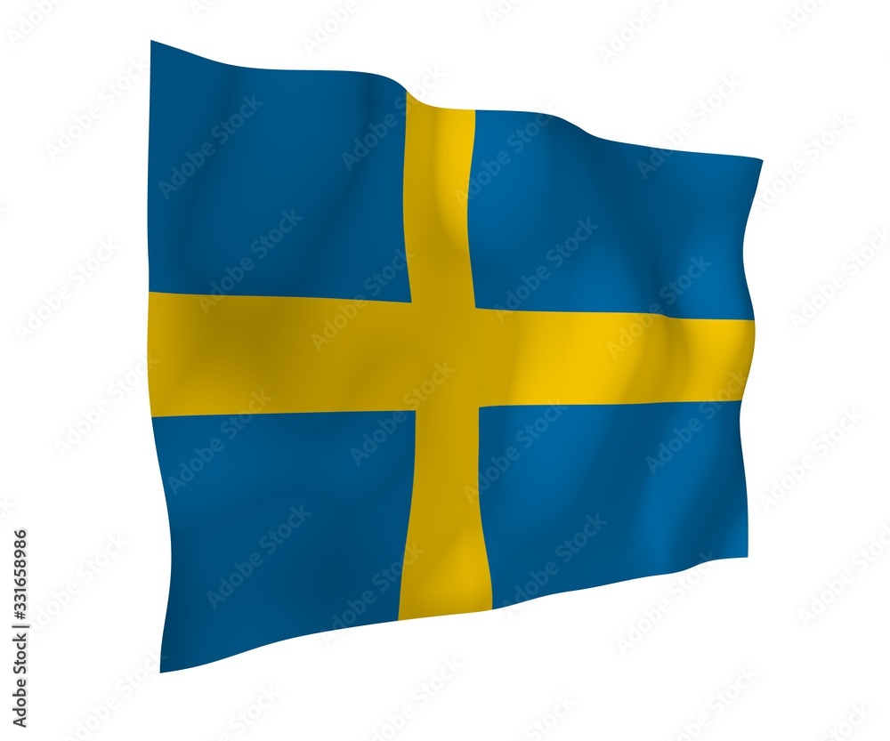 The flag of Sweden. Official state symbol of the Kingdom of Sweden. A blue field with a yellow Scandinavian cross that extends to the edges of the flag. 3d illustration The flag of Sweden. Official state symbol of the Kingdom of Sweden. A blue field with a yellow Scandinavian cross that extends to the edges of the flag. 3d illustration