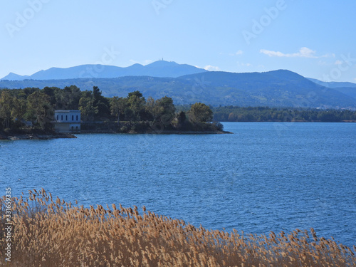 Beautiful dam of Marathon or Marathonas an artificial water reservoir of Athens, Attica, Greece photo