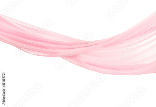 Tender pink silk curtain on white background