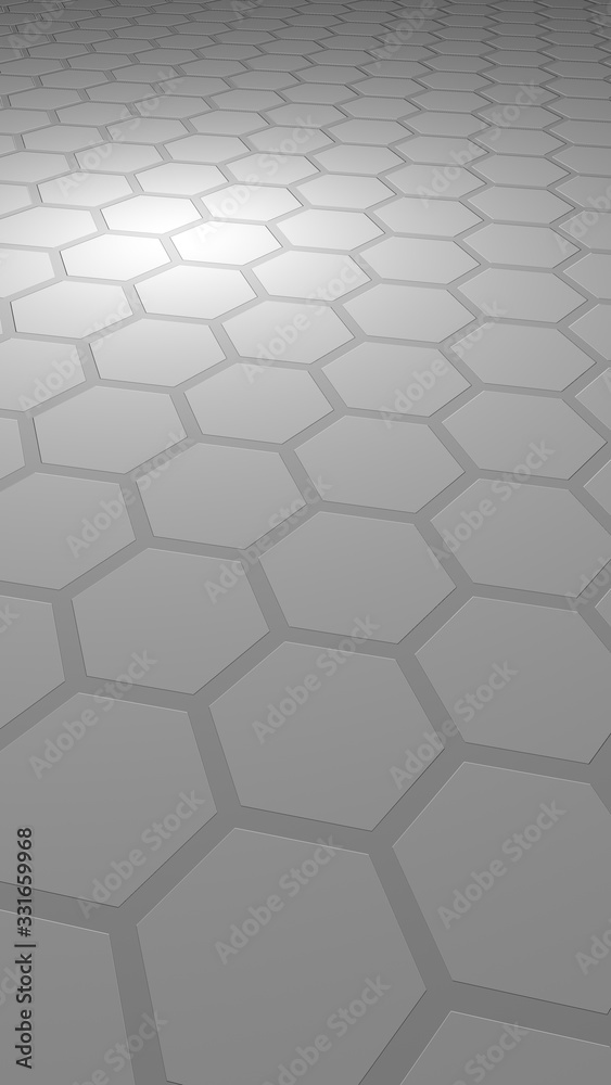 Honeycomb on a gray background. Perspective view on polygon look like honeycomb. Extruded, bump cell. Isometric geometry. Vertical image orientation. 3D illustration Honeycomb on a gray background. Perspective view on polygon look like honeycomb. Extruded, bump cell. Isometric geometry. Vertical image orientation. 3D illustration