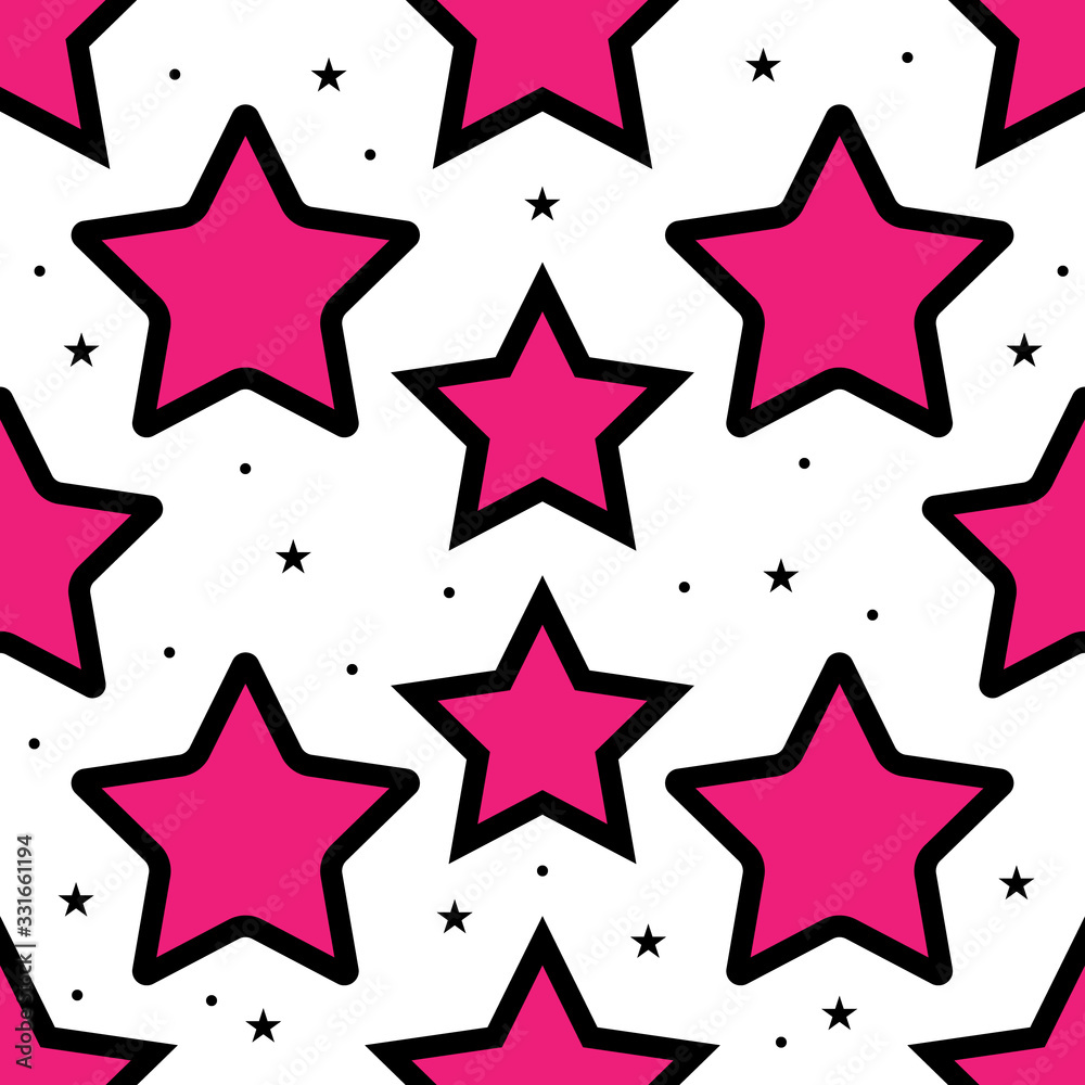 Obraz premium Pink color chaotic stars seamless pattern. Vector illustration.