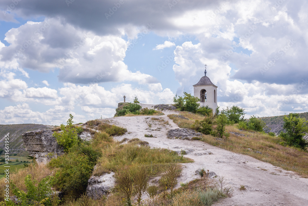 Bell tower in Orheiul Vechi natural and historical complex near Trebujeni village, Moldova